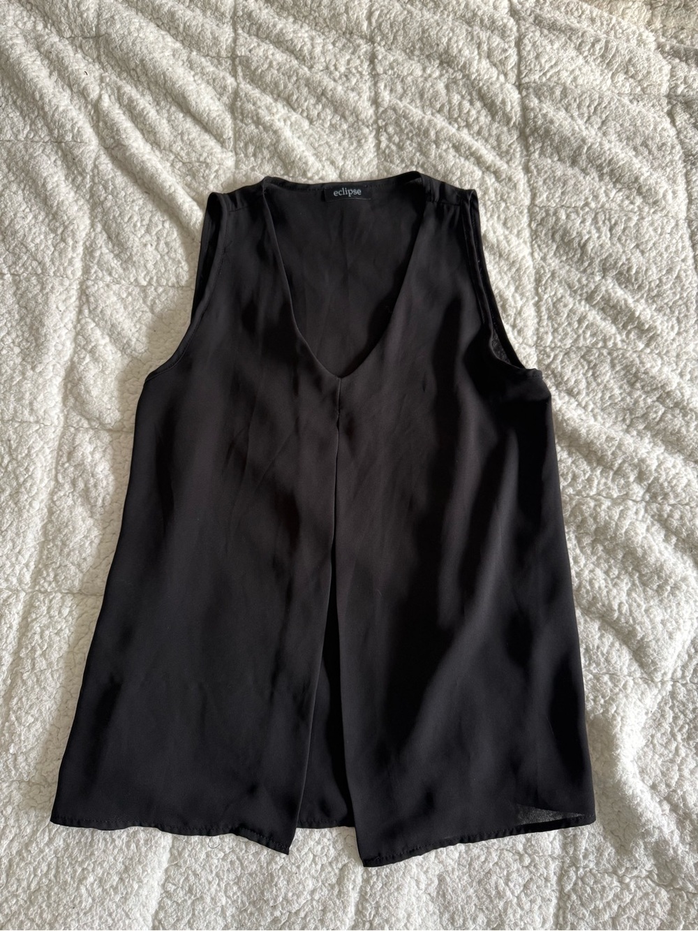 Eclipse Black Sleeveless V-Neck Split-Front Camisole